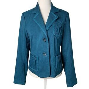 Vintage Hillard & Hanson Size M Women's Blazer Jacket Teal Blue Classic Workwear